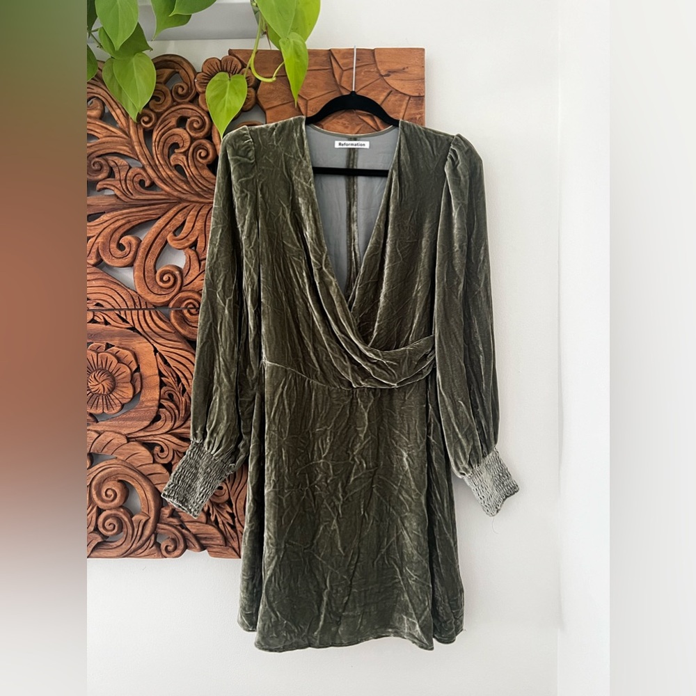 Reformation Sage Velvet Gem Dress